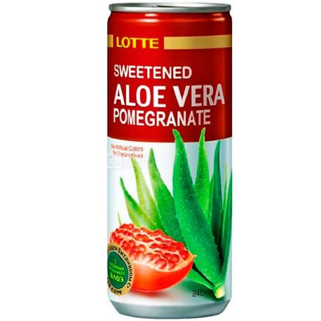 Lotte, Aloe Vera Pomegranate, 0,24 л, Напиток соковый Лотте Алое-Гранат, негазированный, ж/б