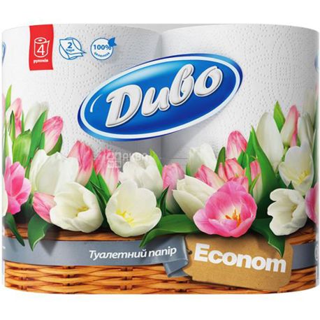 Диво Econom, 4 рул., Туалетная бумага, Эконом, 2-х слойная