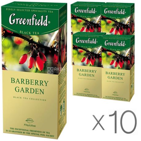 Greenfield Barberry Garden, 25 bags, Greenfield Tea Barberry Garden, black with barberry, Pack of 10