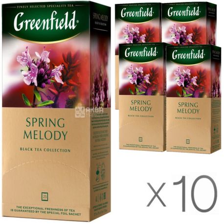 Greenfield Spring Melody, 25 пак., Чай Гринфилд Спринг Мэлоди, черный с чабрецом, Упаковка 10 шт.