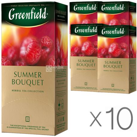 Greenfield Summer Bouquet, 25 пак., Чай Гринфилд, Саммер Букет, травяной с малиной, Упаковка 10 шт.