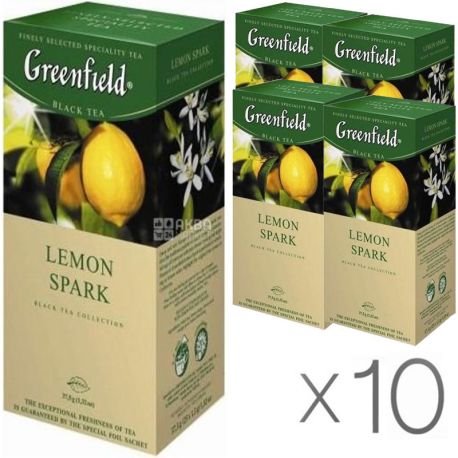 Greenfield Lemon Spark, 25 bags, Greenfield Tea Lemon Spark, black with lemon, Pack of 10