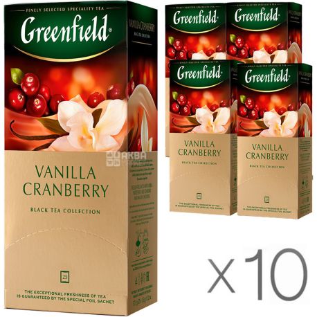 Greenfield Vanilla Cranberry, 25 пак., Чай Грінфілд, Ванілла Кренбері, Чорний з ароматом журавлини та ванілі, Упаковка 10 шт.