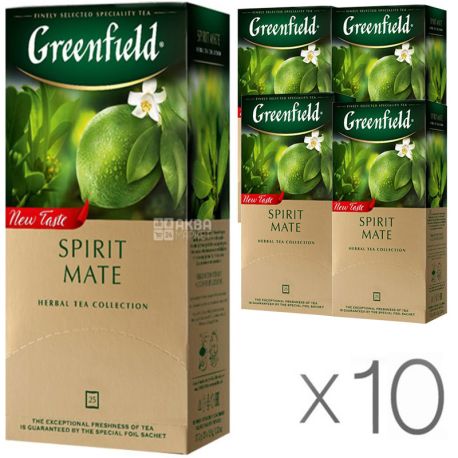 Greenfield Spirit Mate, 25 пак., Чай Гринфилд, Спирит Матэ, травяной со вкусом лайма и мяты, Упаковка 10 шт.