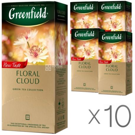 Greenfield Floral Cloud, 25 пак., Чай Грінфілд, Флорал Клауд, зелений з добавками, Упаковка 10 шт.