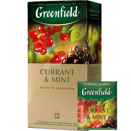 Greenfield, Currant Mint, 25 пак., Чай Грінфілд, Каррент Мінт, чорний зі смородиною