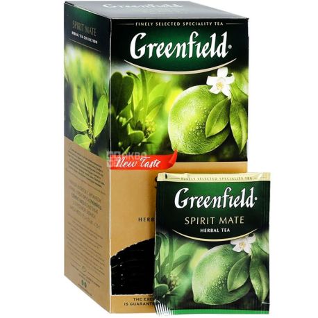 Greenfield, Spirit Mate, 25 пак., Чай Грінфілд, Спіріт Мате, трав'яний зі смаком лайма і м'яти