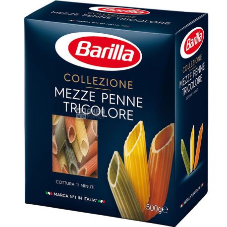 Barilla Mezze Penne Tricolore, 500 g, Pasta Barilla Meze Penne Tricolore,  Tri-color - buy Tubular pasta in Odessa, water delivery AquaMarket