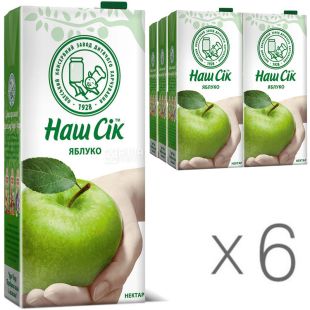 Наш сок, упаковка 6 шт. х 1,93л, Нектар натуральный Яблоко