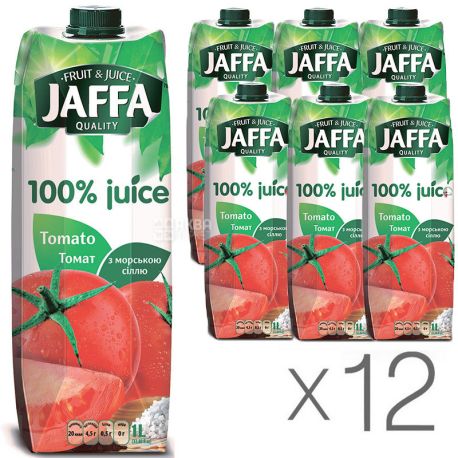 Jaffa, Tomato, 1 л, Джаффа, Сік Томатний з морською сіллю, Упаковка 12 шт.