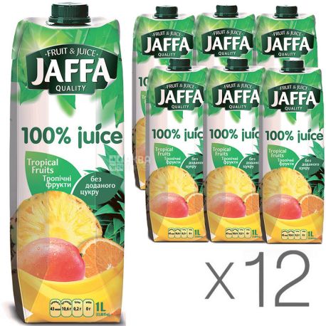 Jaffa, Tropical Fruits, Тропические фрукты, Упаковка 12 шт. по 1 л, Джаффа, Нектар 100% натуральный