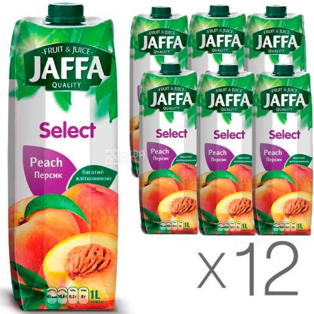 Jaffa, Select, Персиковий, Упаковка 12 шт. по 1 л, Джаффа, Нектар натуральний