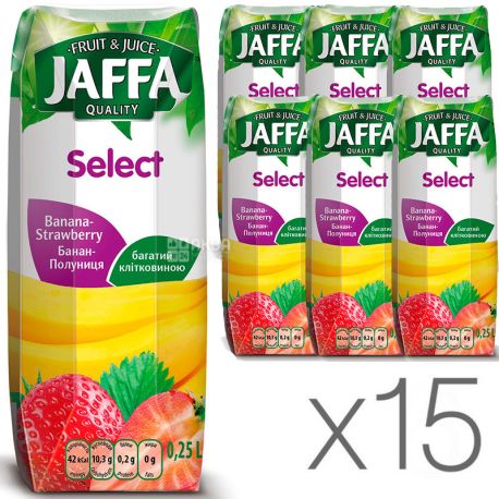 Jaffa, Select, Бананово-полуничний, Упаковка 15 шт. по 0,25 л, Джаффа, Нектар натуральний