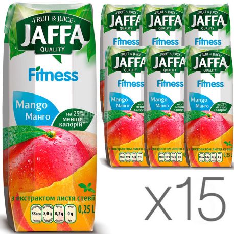 Jaffa, Fitness, Mango, Pack of 15 0.25 L each, Jaffa, Natural Nectar with Stevia leaf extract