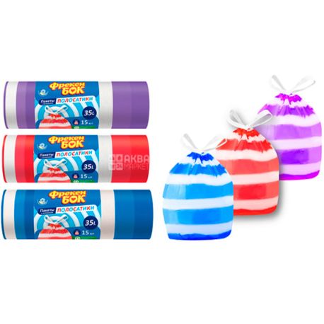 Freken Bock, 15 pcs., 35 L, Garbage bags with puffs, Stripes