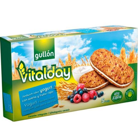Gullon Vitalday Sandwich, 220 г, Гуллон Віталдей сандвіч, Печиво з йогуртом та ягодами, зернове