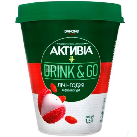 Activia, Drink & Go, 300 g, Bifidoogurt, 1.5%, Litchi-Goji