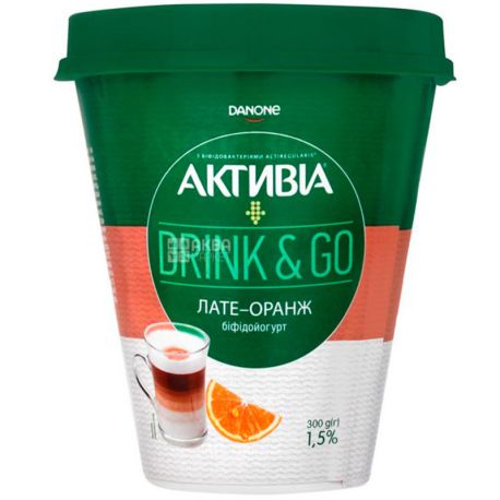 Активіа, Drink&Go, 300 г, Біфідойогурт, 1,5%, Лате-Оранж