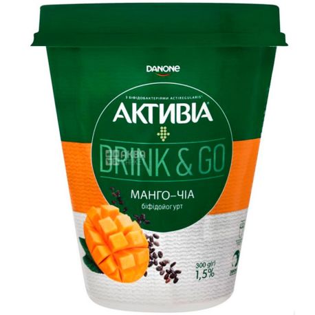 Activia, Drink & Go, 300 g, Bifidoyogurt, 1.5%, Mango Chia