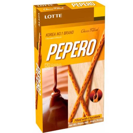 Lotte Pepero Choco Filled, 50 г, Лотте Пеперо, Соломка с шоколадной начинкой