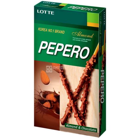 Lotte Almond Pepero, 32 g, Lotte Pepero, Straws with Chocolate and Almonds