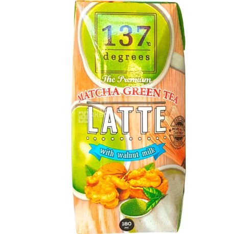 137 Degrees,Matcha green tea, Latte, with walnut milk, 180 мл, Зелений чай матча Дігріс, Латте, з молоком волоського горіха