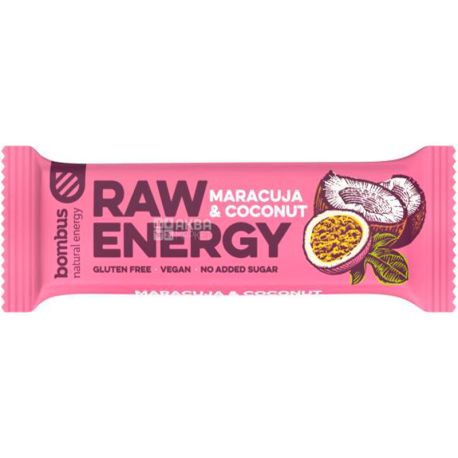 Bombus Raw Energy, 50 g, Bombus Energy Bar, Passion Fruit & Coconut Flavor