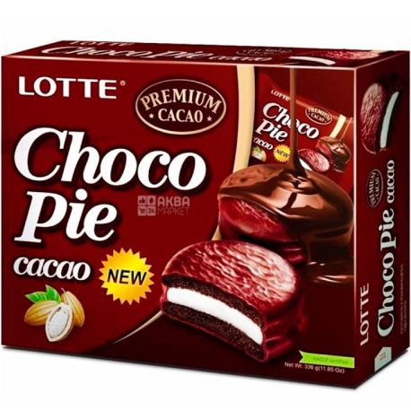 Lotte Choco Pie cacao, 336 г, Лотте Чоко Пай, Печиво зі смаком
