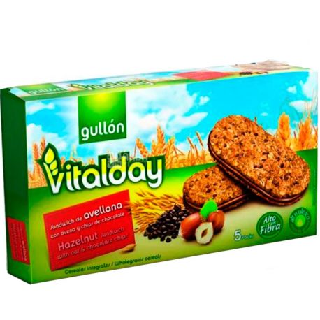 Gullon Vitalday Hazelnut Sandwich, 220 г, Гуллон Віталдай, Печиво сендвіч з фундуком, зернове
