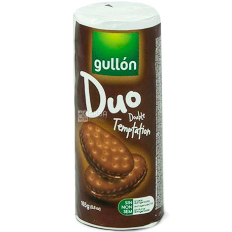 Gullon Duo Double Temptation, 165 г, Гуллон Дуо Двойное наслаждение, Печенье сэндвич шоколадное 