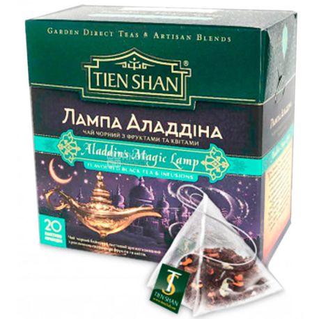 Тянь Шань Лампа Аладдина, 20 пак., Чай черный и зеленый с лепестками и фруктами