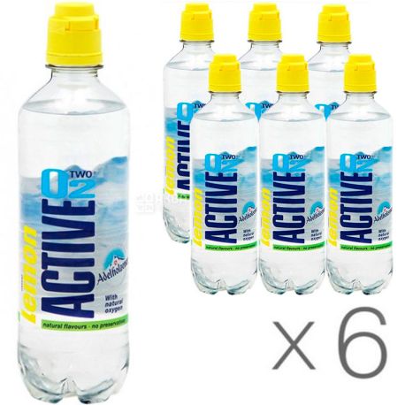 Active O2 Lemon, 0,5 л, Упаковка 6 шт., Вода підсолоджена, збагачена киснем Актив О2, зі смаком лимона, ПЕТ