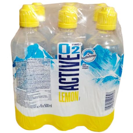Active O2 Lemon, 0.5 L, Pack of 6 pcs., Drink enriched with oxygen Active O2, Lemon, PET