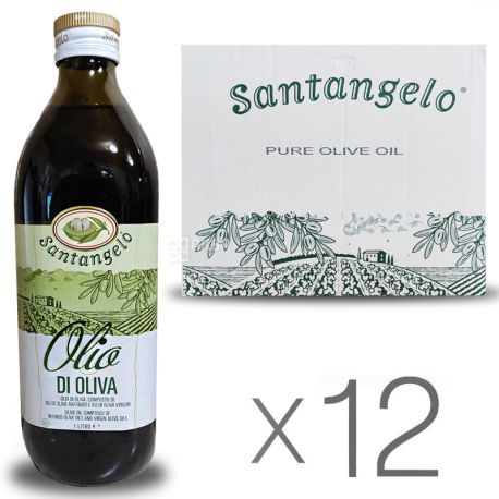Santangelo Pure Olive oil, 1 л, Оливковое масло Сантанжело, рафинированное, стекло, 12 шт. в упаковке