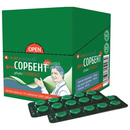 Healthyclopedia Phytosorbent, БАД Хелсіклопедія Фітосорбент, 26 блістерів по 10 таблеток