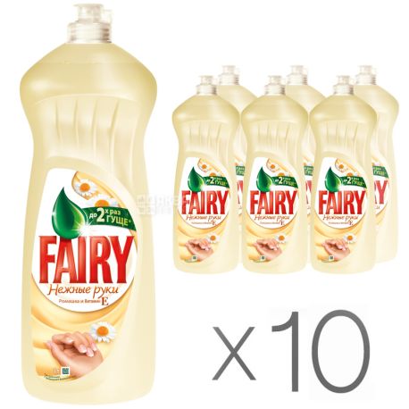 Fairy, С ромашкой и витамином Е, 1 л, Упаковка 10 шт., Бальзам для мытья посуды Нежные руки
