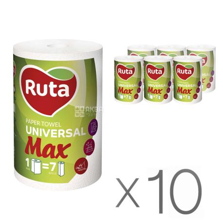 Ruta, MAX, 10 упаковок по 1 рул., Паперові рушники Рута Макс, 2-х шарові, 70 м, 350 аркушів, 15х15 см