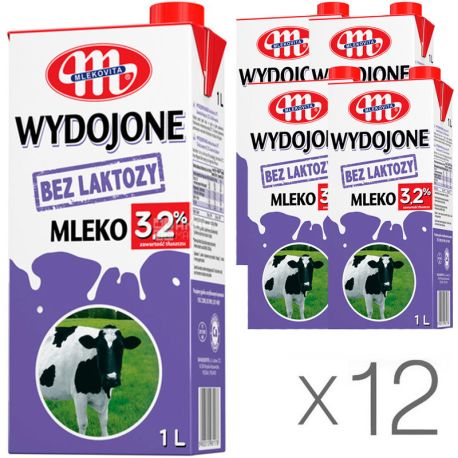 Mlekovita, 12 упаковок по 1 л, 3,2%, Молоко Млековита, безлактозное