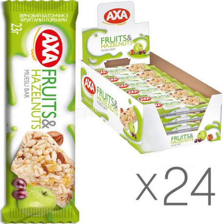 AXA, 23 г, Упаковка 24 шт., Батончик зерновой Акса с фруктами и орехами