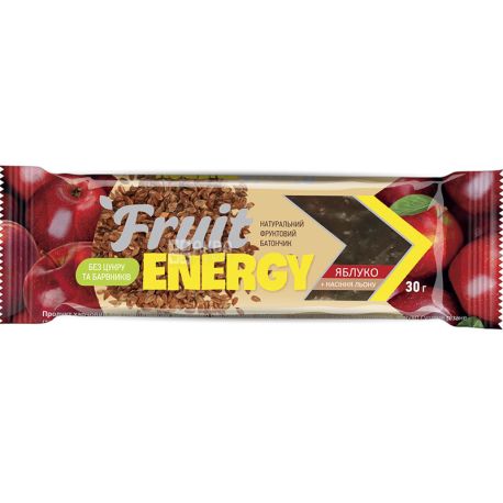 Витапак, Fruit Energy, 30 г, Батончик, Яблоко и семена льна, без сахара