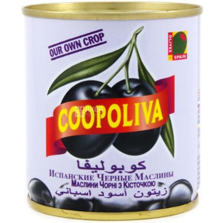 Coopoliva, 212 мл, Маслины Кополива, черные с косточкой, ж/б
