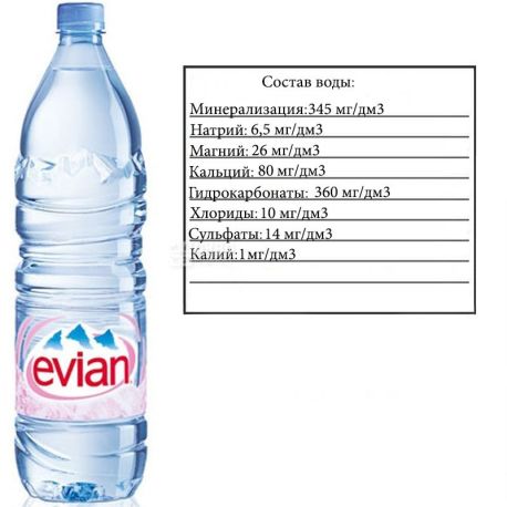 Evian, 1.5 l, Still water, Mineral, PET