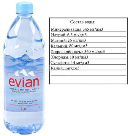 Evian 1 liter, Still Water, PET, PAT