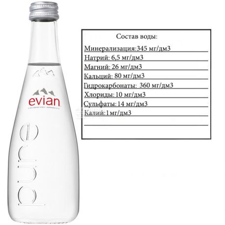 Evian, 0,33 л, Евіан, Вода негазована, скло