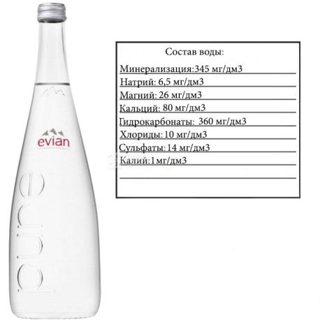 Evian, 0,75 л, Эвиан, Вода негазированная, стекло