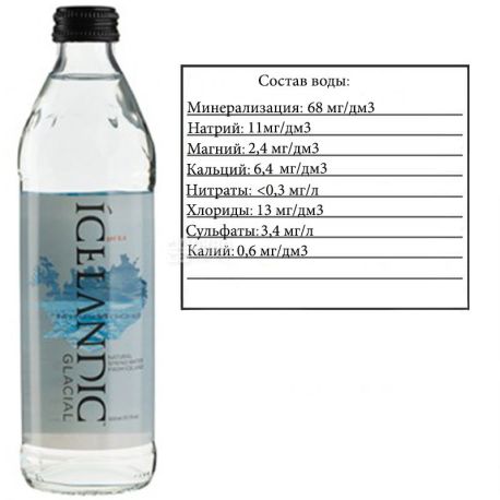 Icelandic Glacial Non-carbonated spring water, 0.33 l, Glass