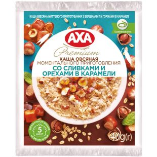 AXA, 40 г, Каша вівсяна, З вершками та горіхами у карамелі, моментального приготування