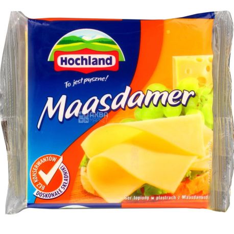Hochland Maasdamer, 130 г, Плавленый сыр Хохланд Маасдамер, 40%, нарезанный