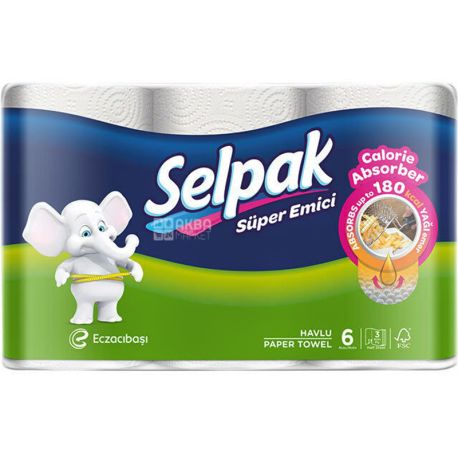 Selpak Calorie, 6 рулонів, Рушник кухонний Селпак,3-х шарові, 80 аркушів, 30х21 см