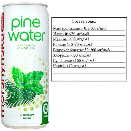 Моршинская Pine Water Мята, 0,33 л, Вода слабогазированная с экстрактом сосновой хвои, без сахара, ж/б